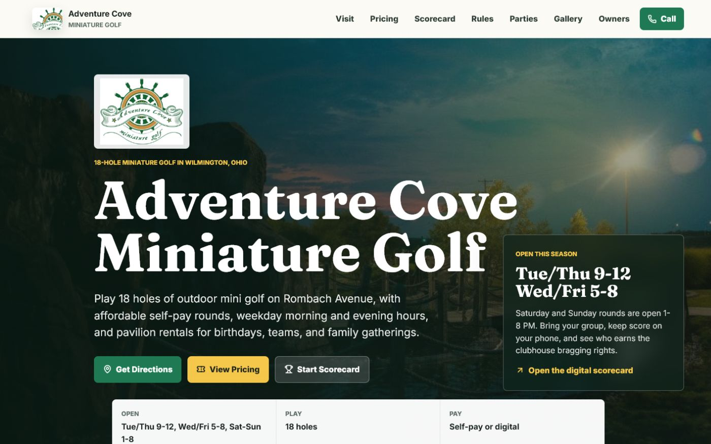 Adventure Cove website preview