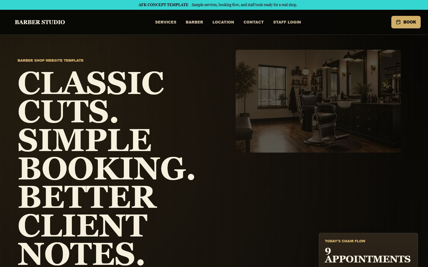 Barber Booking Studio website preview