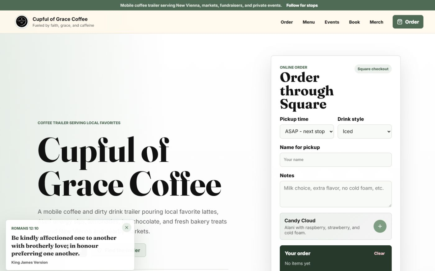 Cupful of Grace Coffee website preview