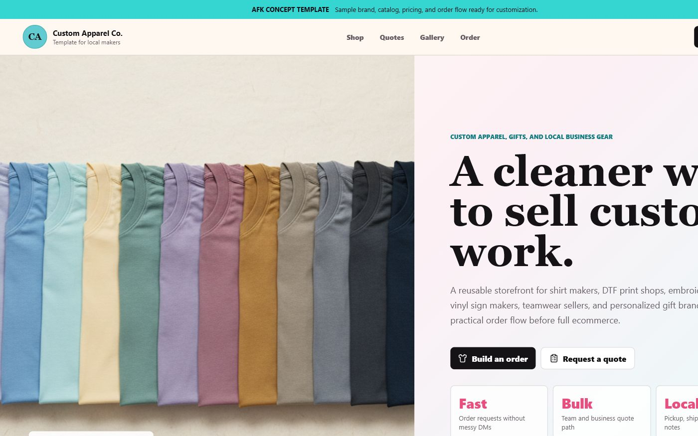 Custom Apparel Studio website preview