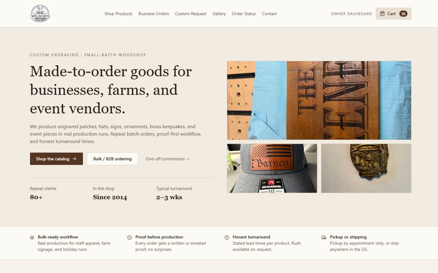 Wilson's Custom Creations website preview